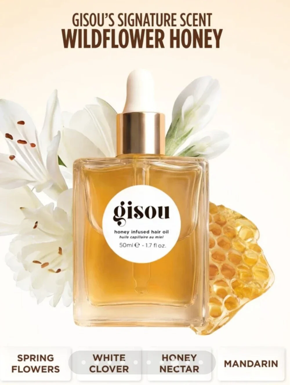 GISOU Honey Infused Hair Oil Shine Heat Protect Anti Frizz NEW 1.7 oz MSRP $46